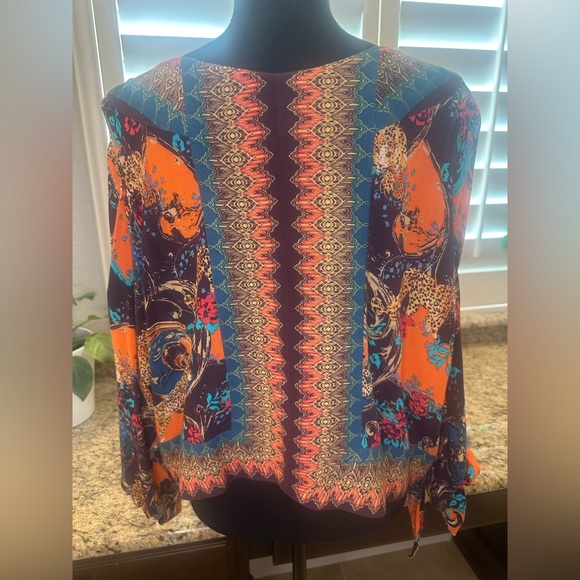 Free People | Boho Leopard Print Tie-Sleeve Blouse | Size Small - Picture 3 of 11